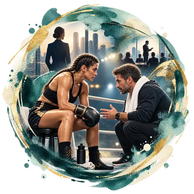 Elite sport coaching and leadership under pressure, illustrating performance lessons from the boxing ring to the boardroom