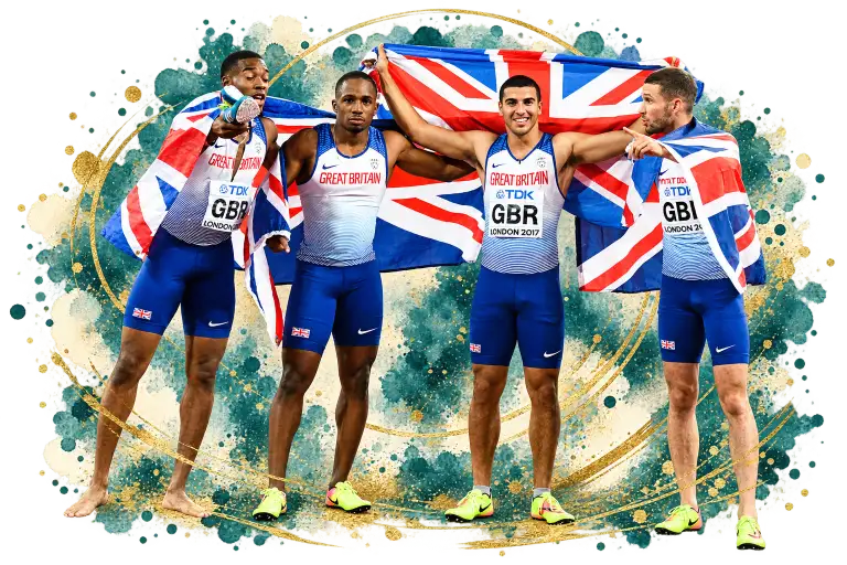 Adam Gemili with the Great Britain 4x100m relay team at the 2017 World Championships in London