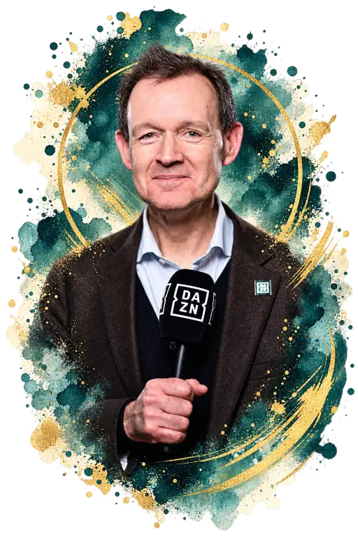 Adam Smith delivering live DAZN boxing commentary at ringside