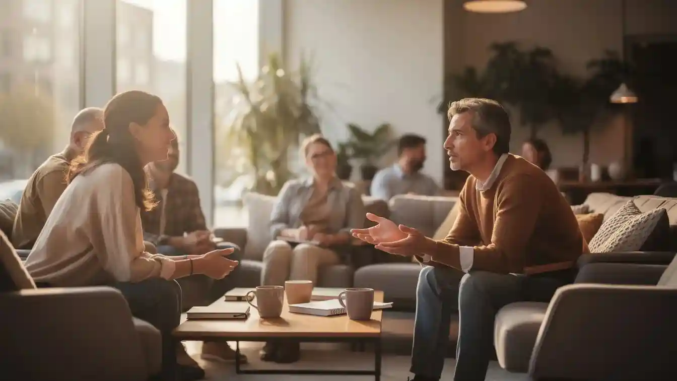 People taking part in a deep customer research conversation