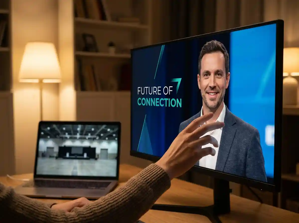 Hybrid event experience connecting a live stage with a remote audience