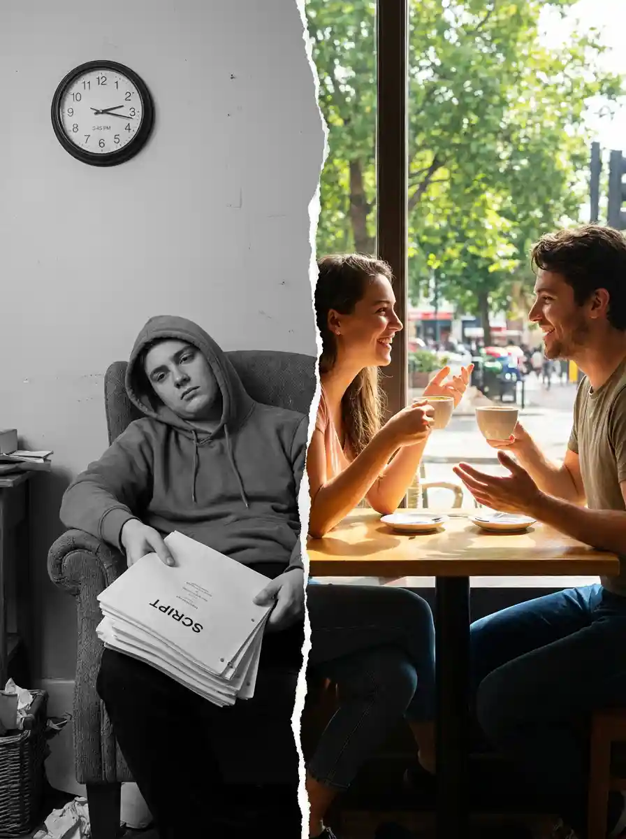 Contrasting image showing disengagement and a positive human conversation