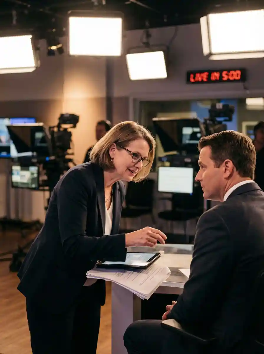 Live direction and production team preparing a broadcast