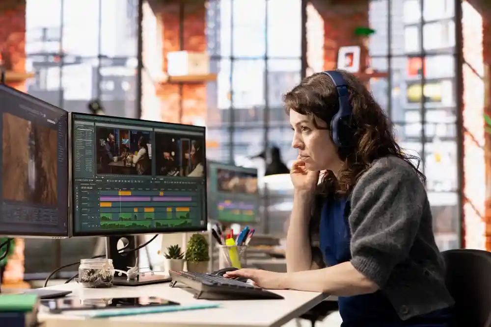 Professional editor working on high-quality video production
