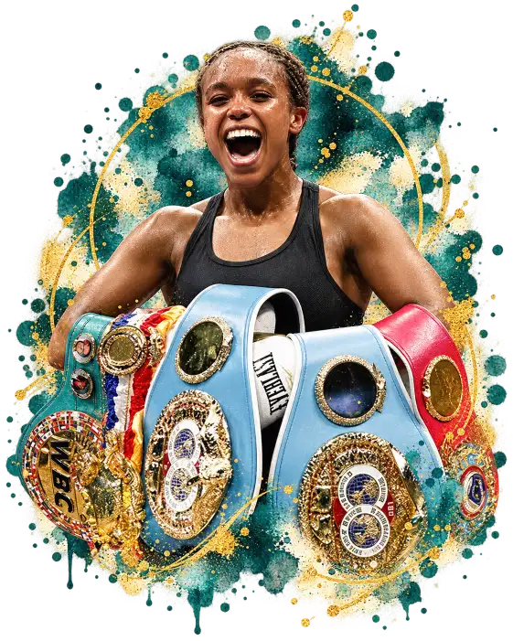Natasha Jonas celebrating her unified super-welterweight world championship success
