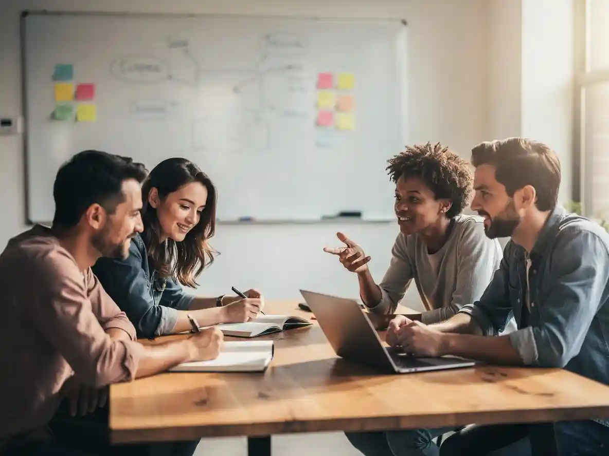 Research team discussing customer and colleague insights
