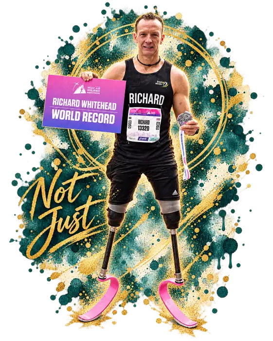 Richard Whitehead MBE during his 2026 marathon world-record and speaking chapter