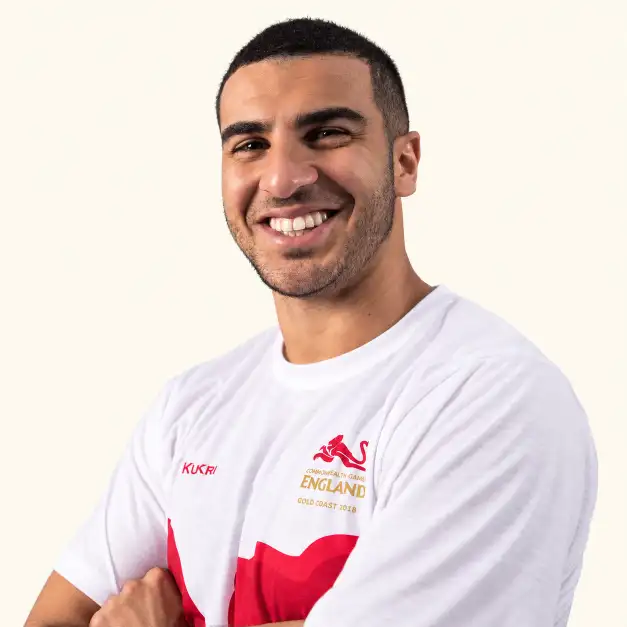 Adam Gemili profile portrait in The Immersion Project teal and gold watercolor style